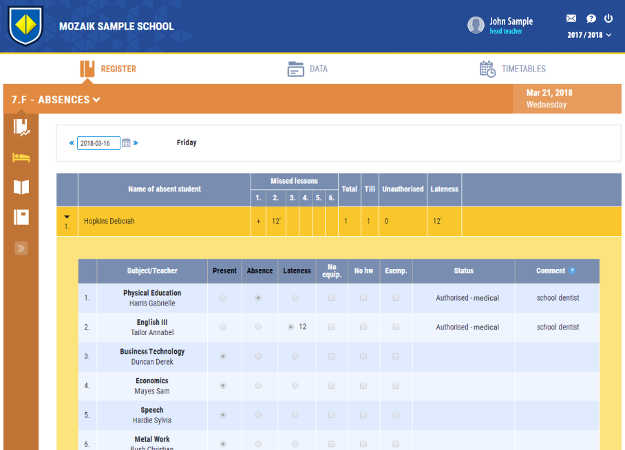 Өдрийн хичээл таслалт