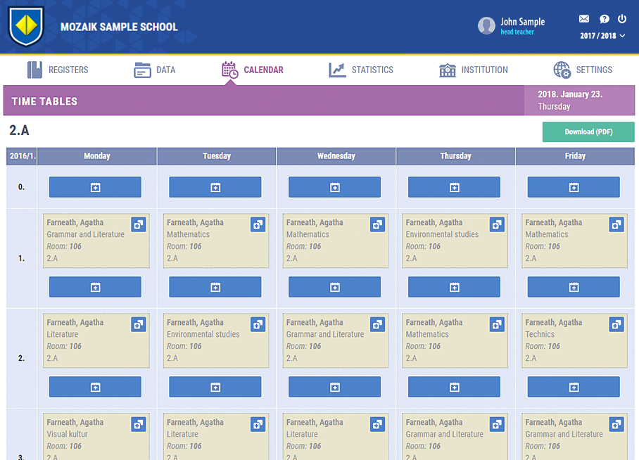 Долоо хоногийн хичээлийн хуваарь