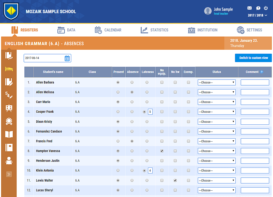 Өдрийн хичээл таслалт