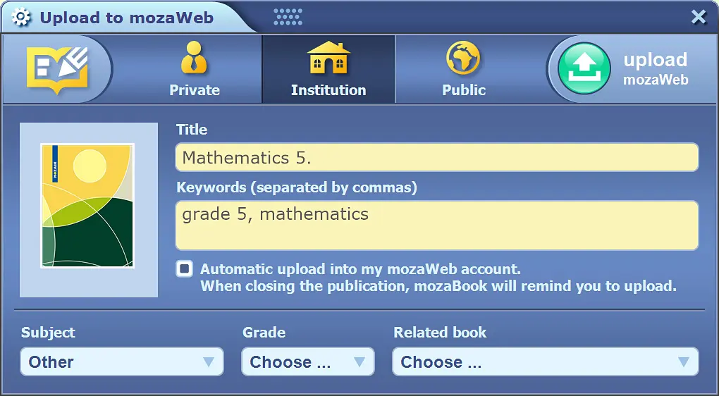 Automatic saving and publication of exercise books