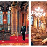 A koronázási ékszerek az Országházban. Lépcsőház az Országházban