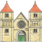 Egy román stílusú templom homlokzata