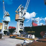 Huge cranes are used for loading in the port of Gdańsk