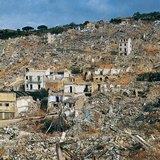 Devastation due to an earthquake in the city of Conza, South Italy (1980)