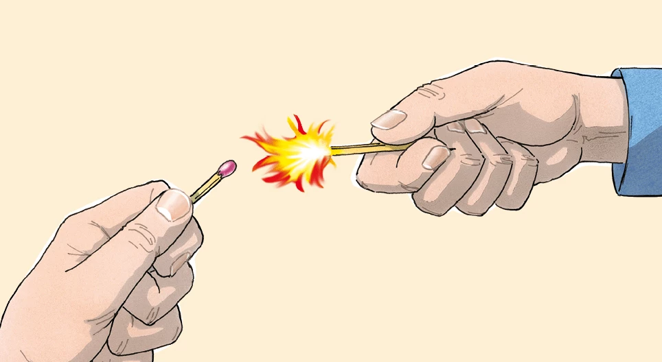 Lighting a matchstick with another one